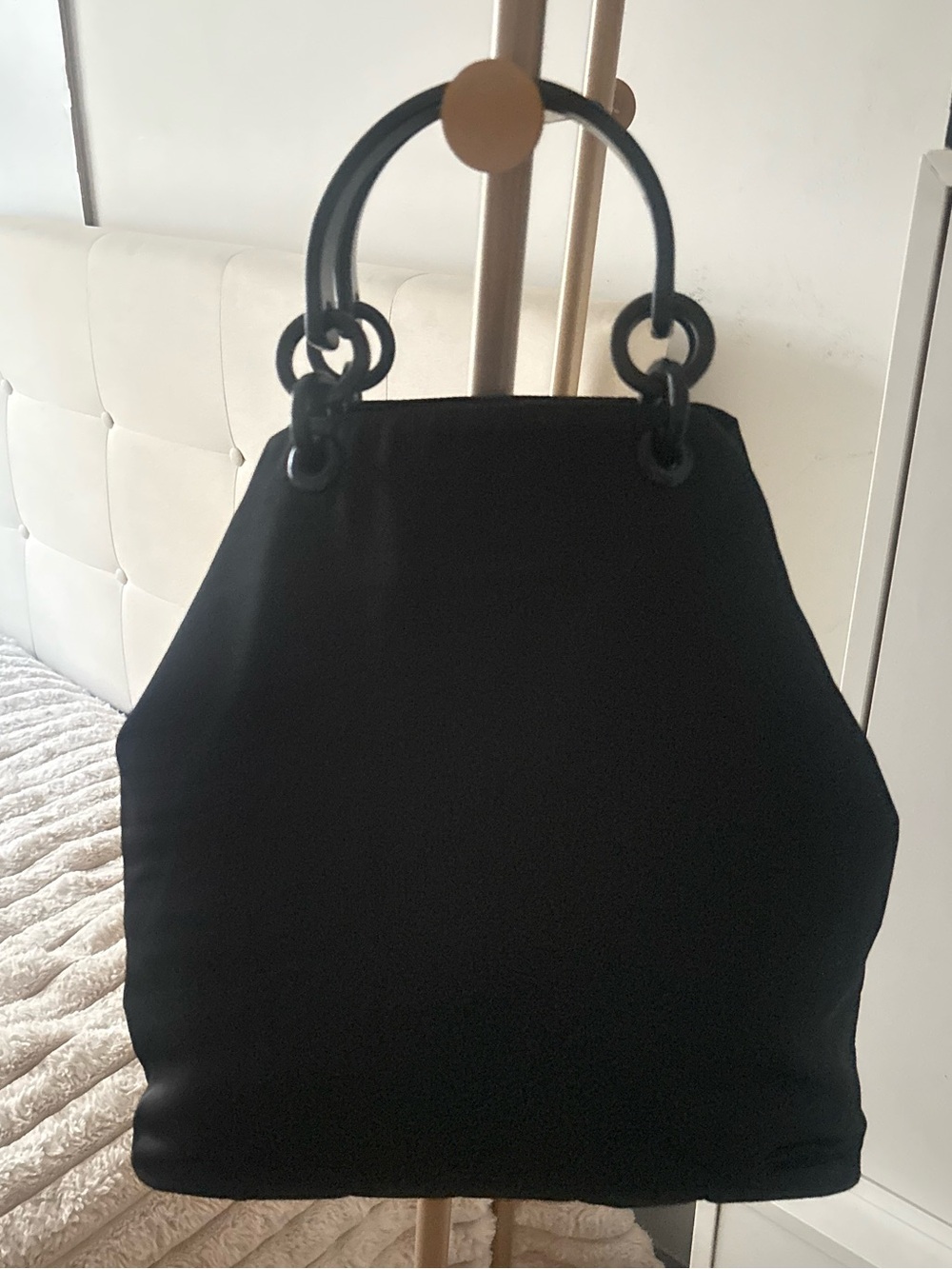 Prada Black Nylon Tote Bag with Plastic Rounded Handles